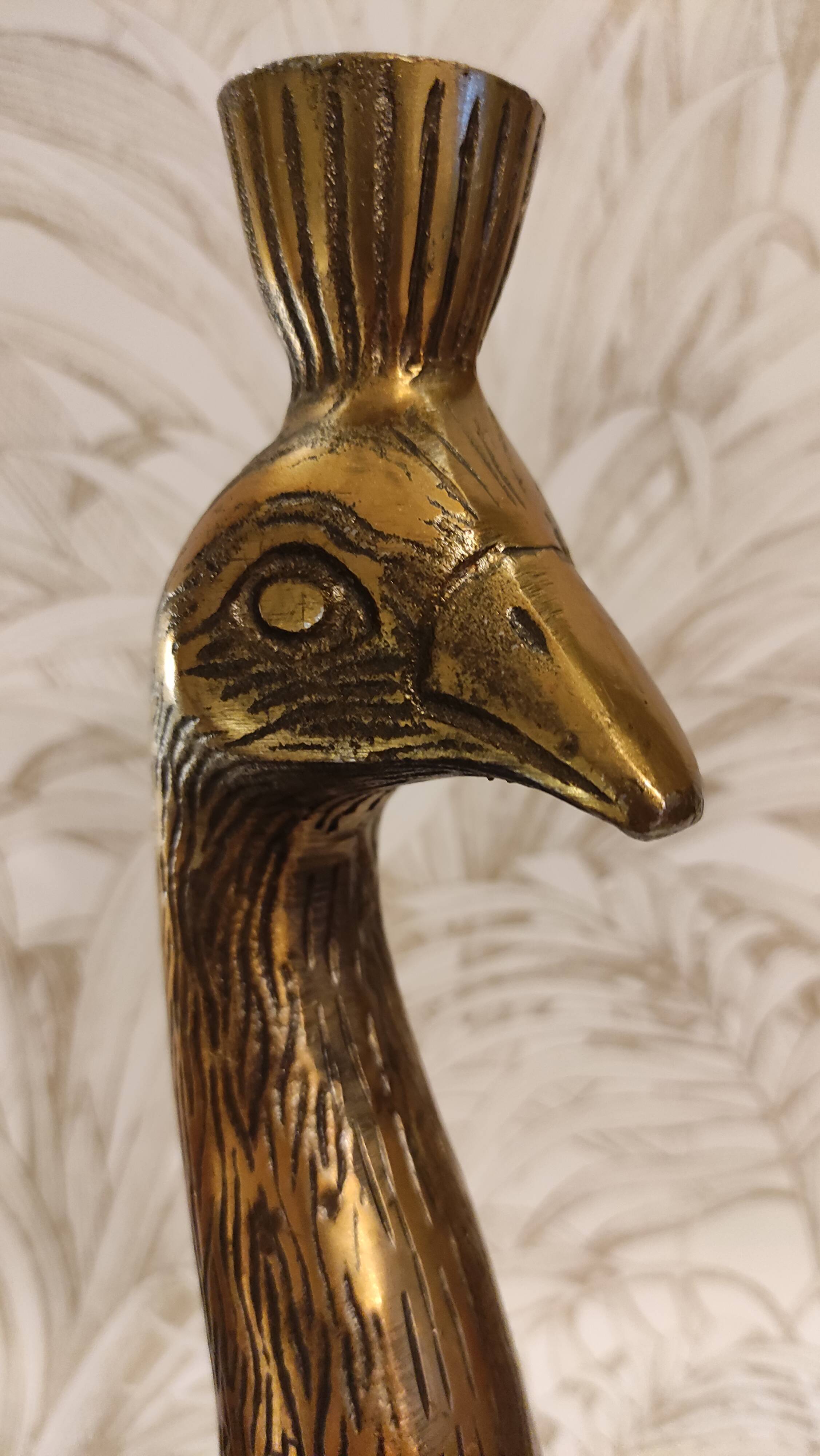 Golden candle holder art deco style peacock head