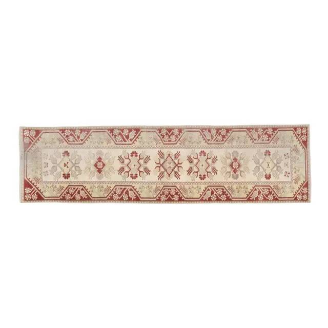 Vintage Beige Pink Turkish Handmade Oushak Wool Runner Rug  73x278