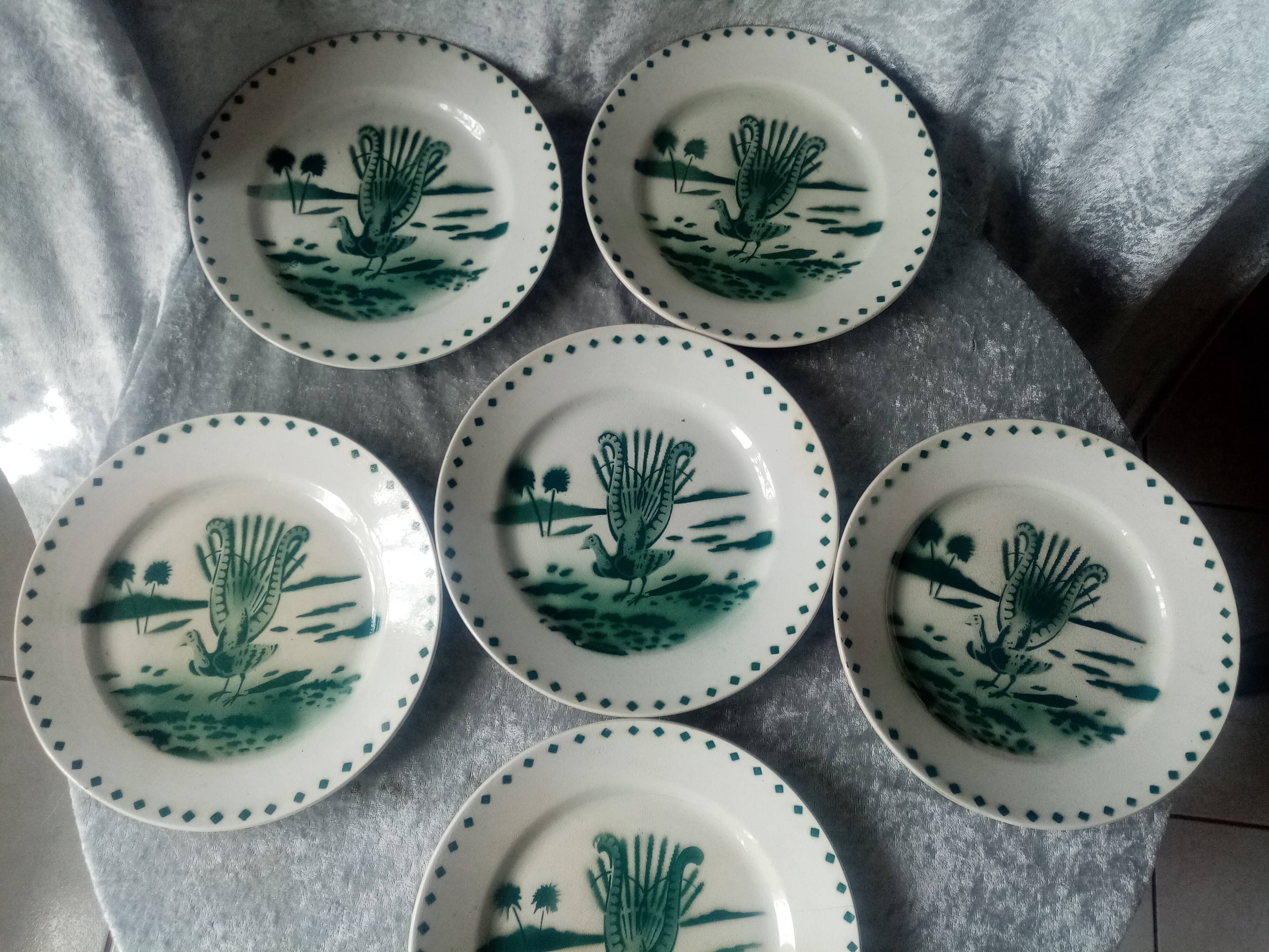 Series of 6 flat plates a decor d4bird of paradise pexonne fp