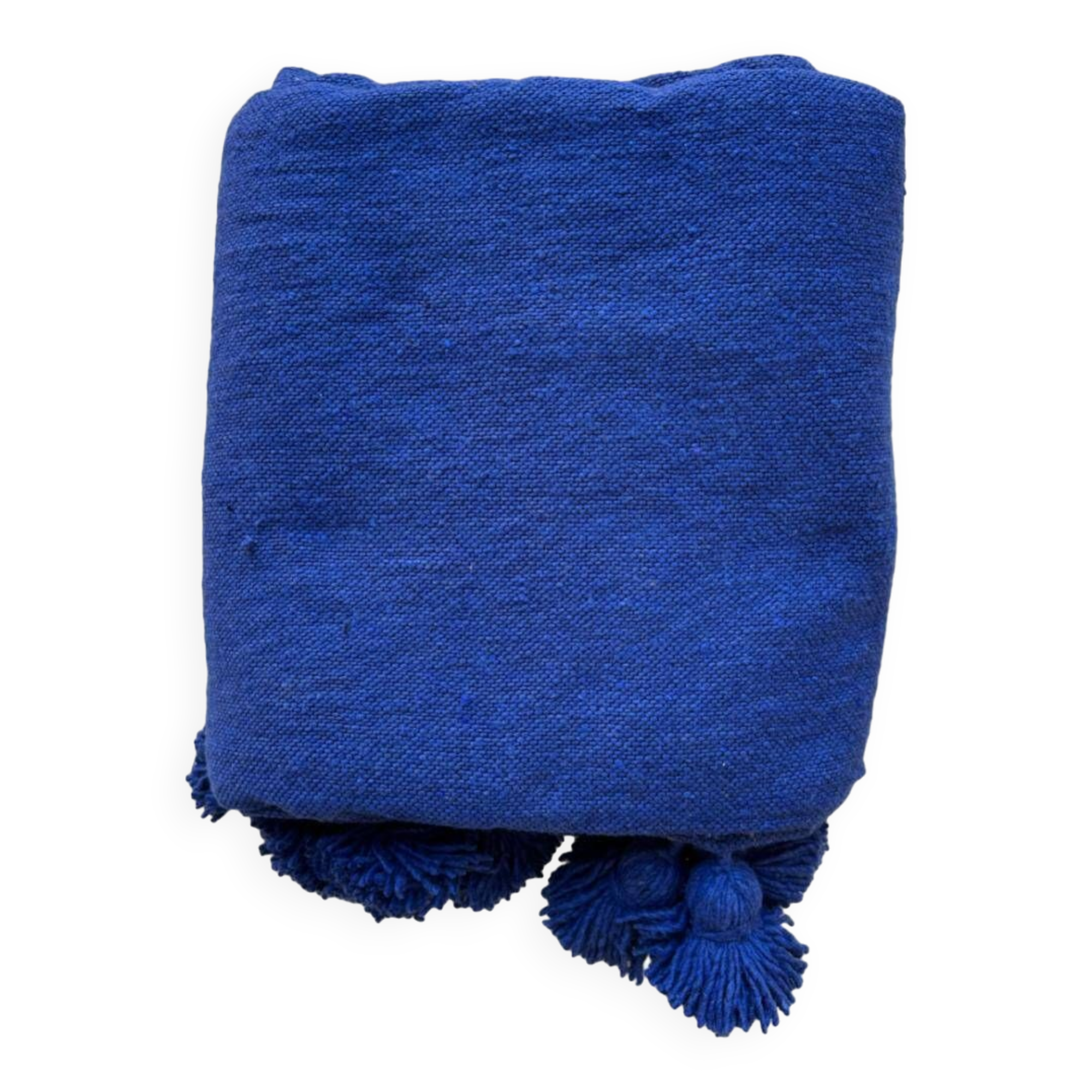 Blue plaid with Moroccan pompoms