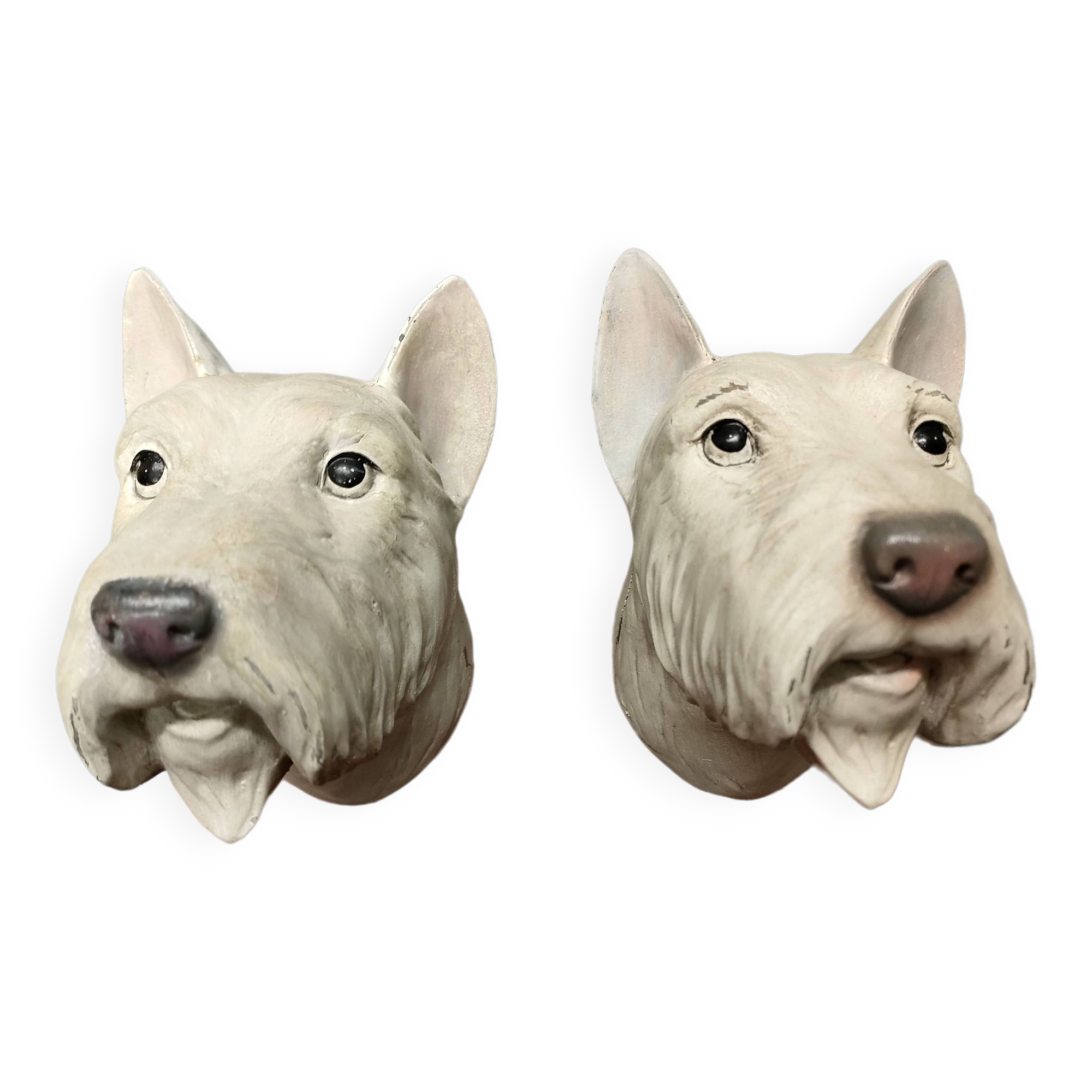 Dog head bookends ~ composite resin ~ vintage from the 70s/80s ~ england