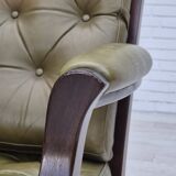 1970s, Scandinavian armchair, original condition,reen furniture leather, solid teak wood.