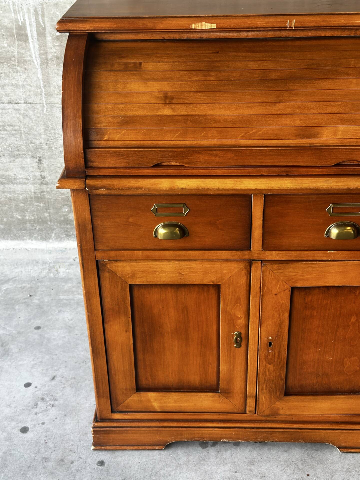 Secrétaire à rideau en merisier – Petit bureau de rangement, seconde m