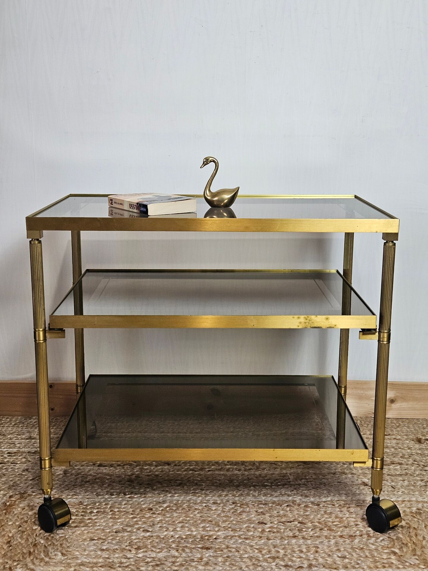 Table d' appoint en verre &laiton vintage
