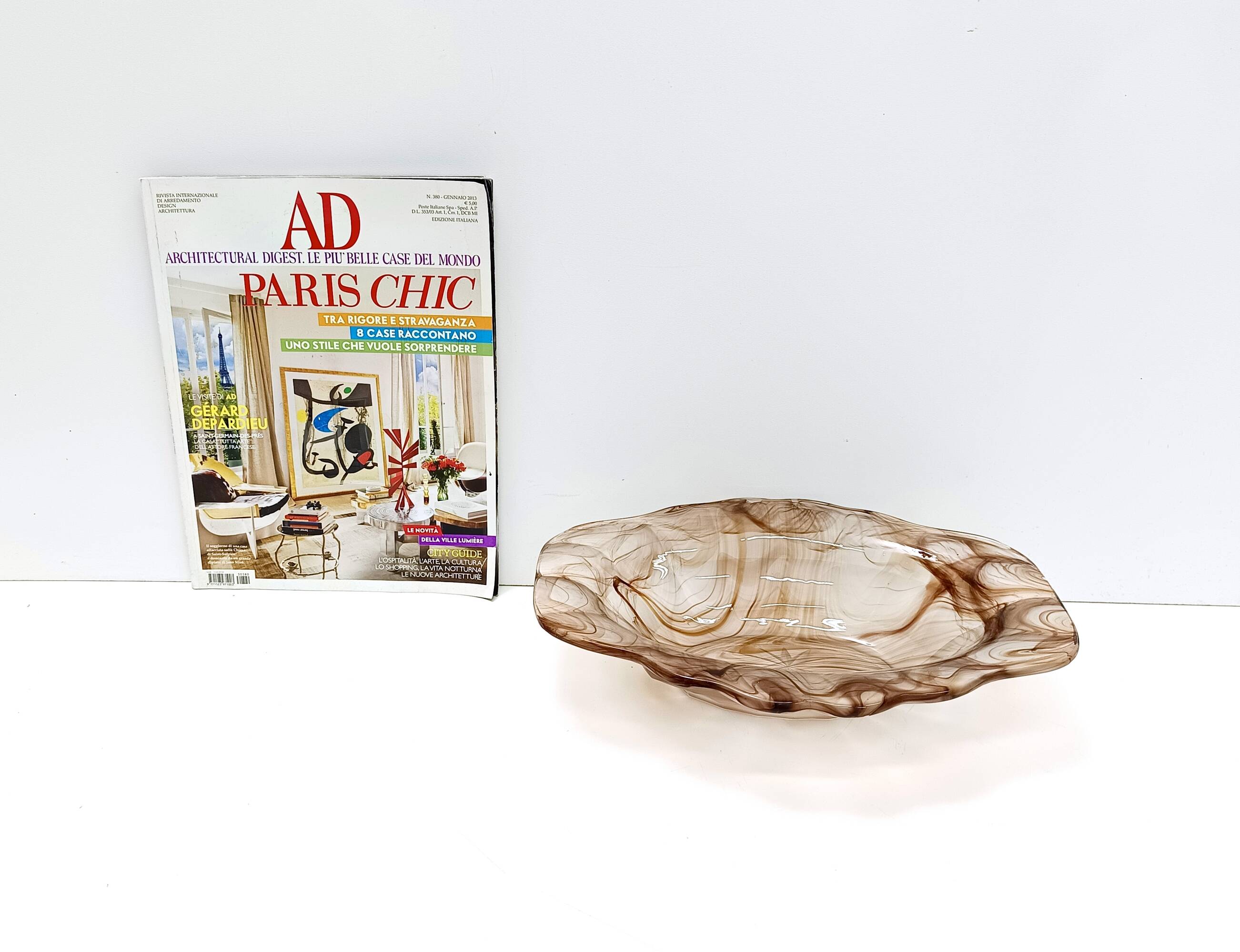 Sepia Cloud Glass Trinket Bowl or Centerpiece by George Davidson, United Kingdom