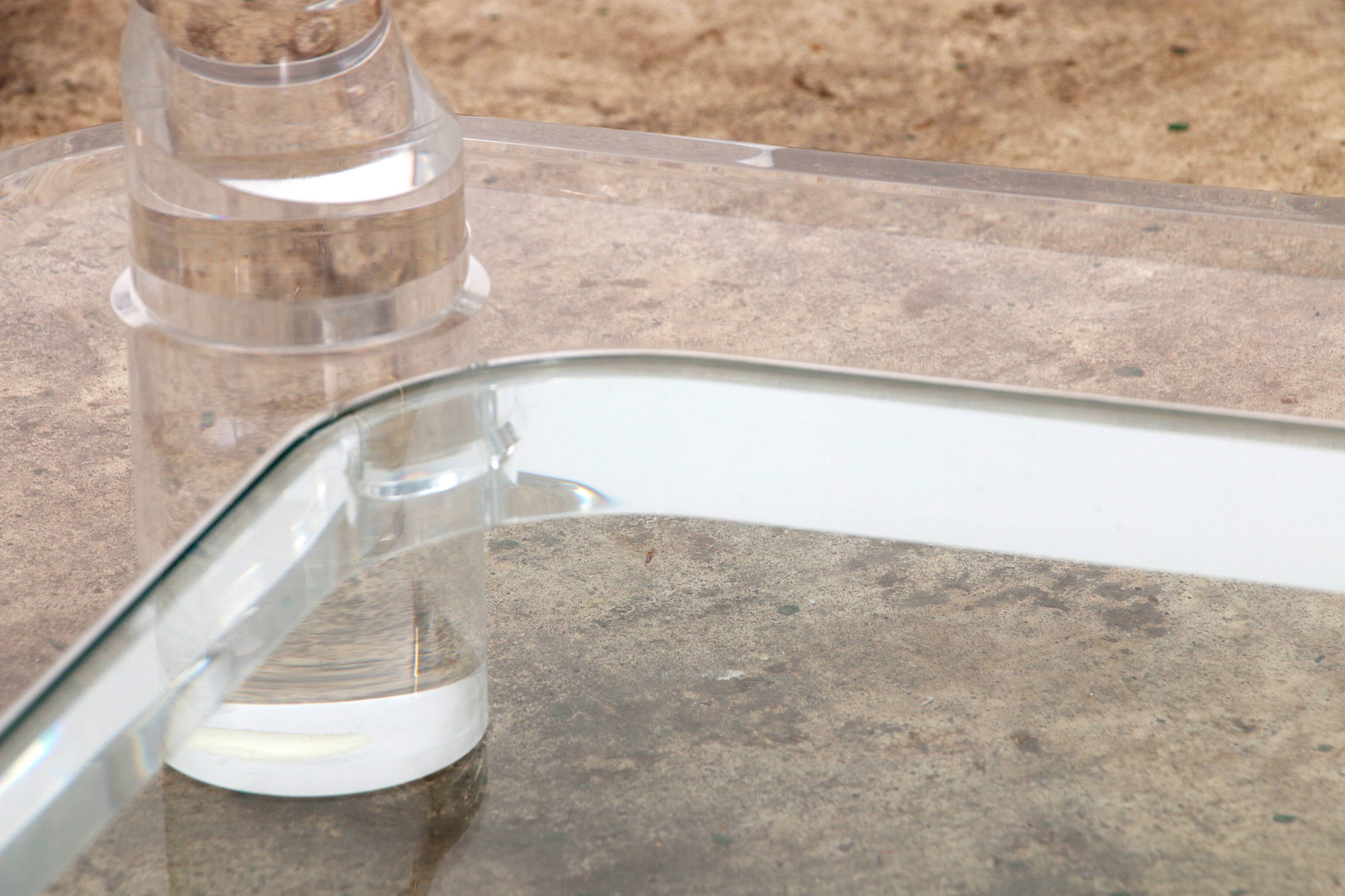 French Coffee Table Lucite and Glass Maison Romeo, 1970s