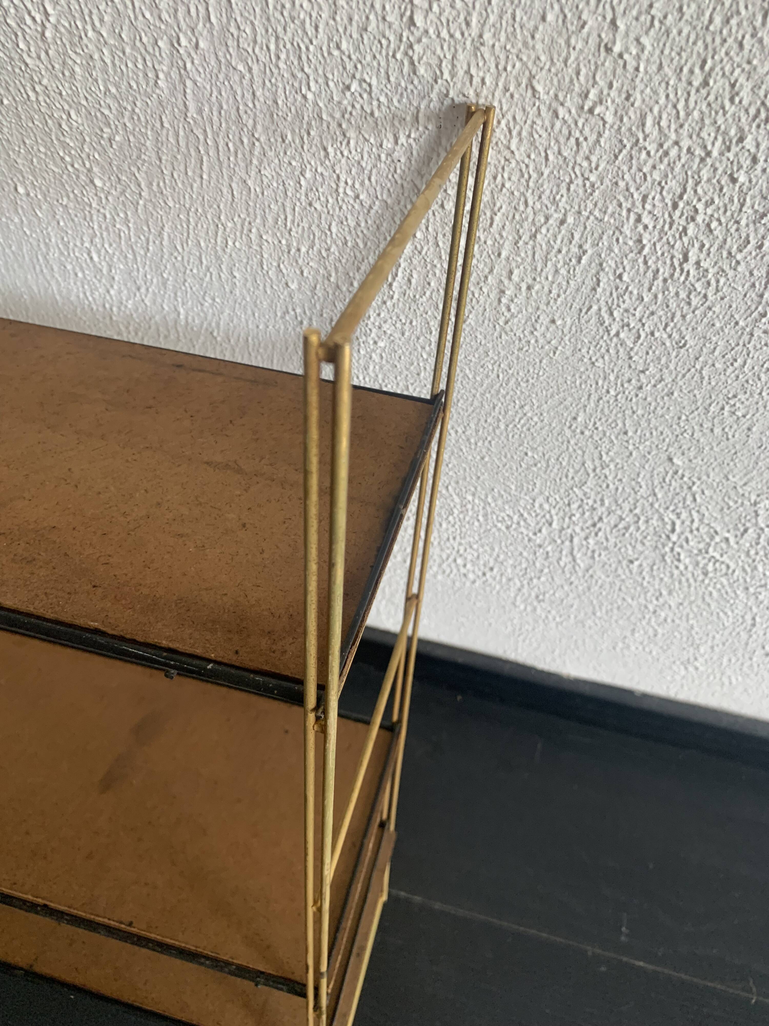 Vintage 1960 String wall shelf in gold wood - 60 x 50 cm