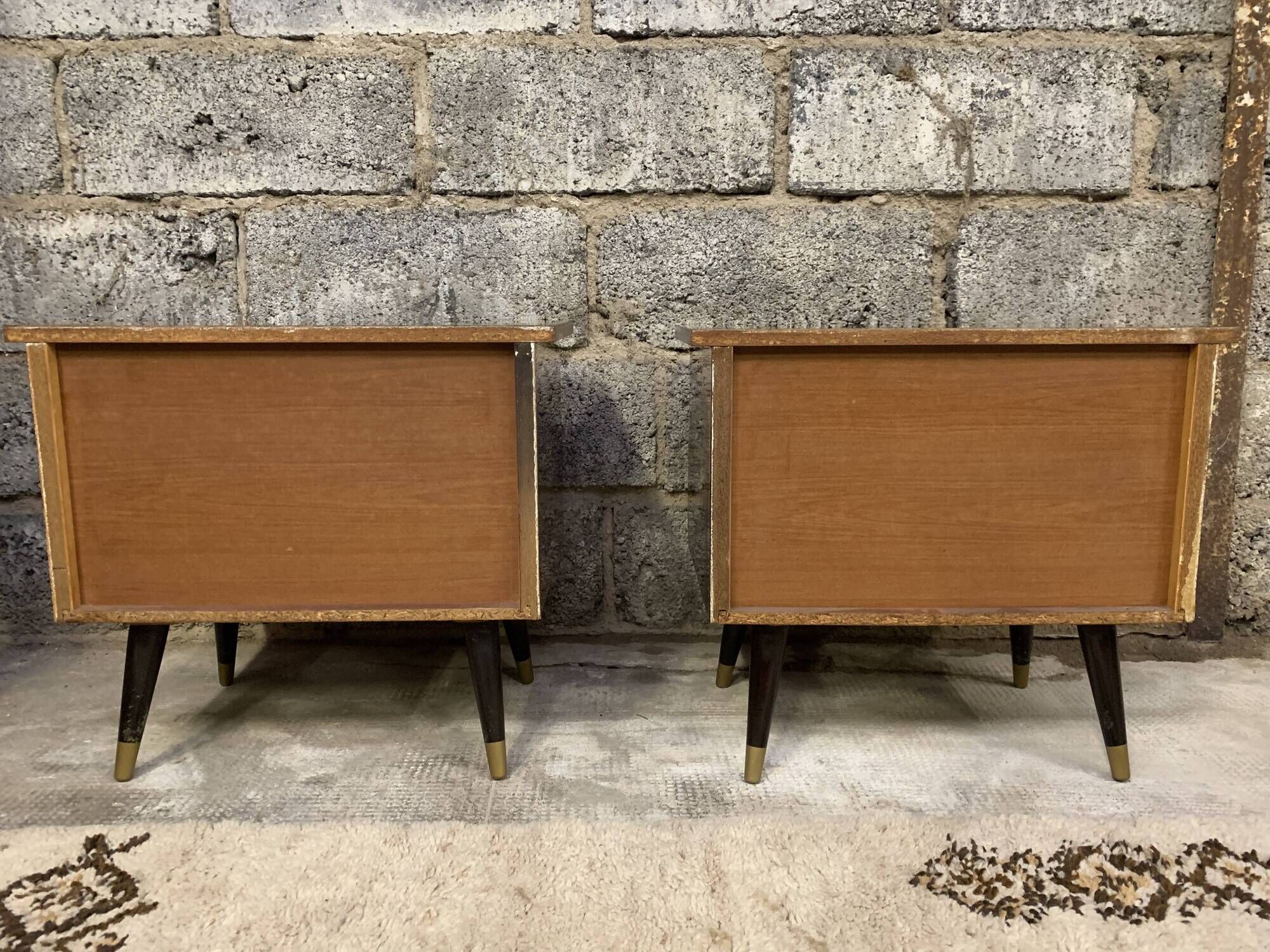 Pair of night tables feet compass bedside end of vintage sofa old 1950 1960 retro