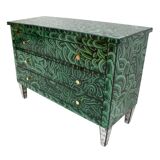 Mid-Century Modern Style Green-Malachite Colored Glass Italian Chest of Drawers