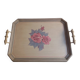 Plateau en bois decor fleurs roses