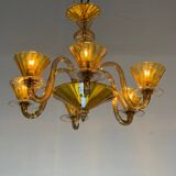 Venetian lustre in brown and yellow Murano glass, circa 1940.