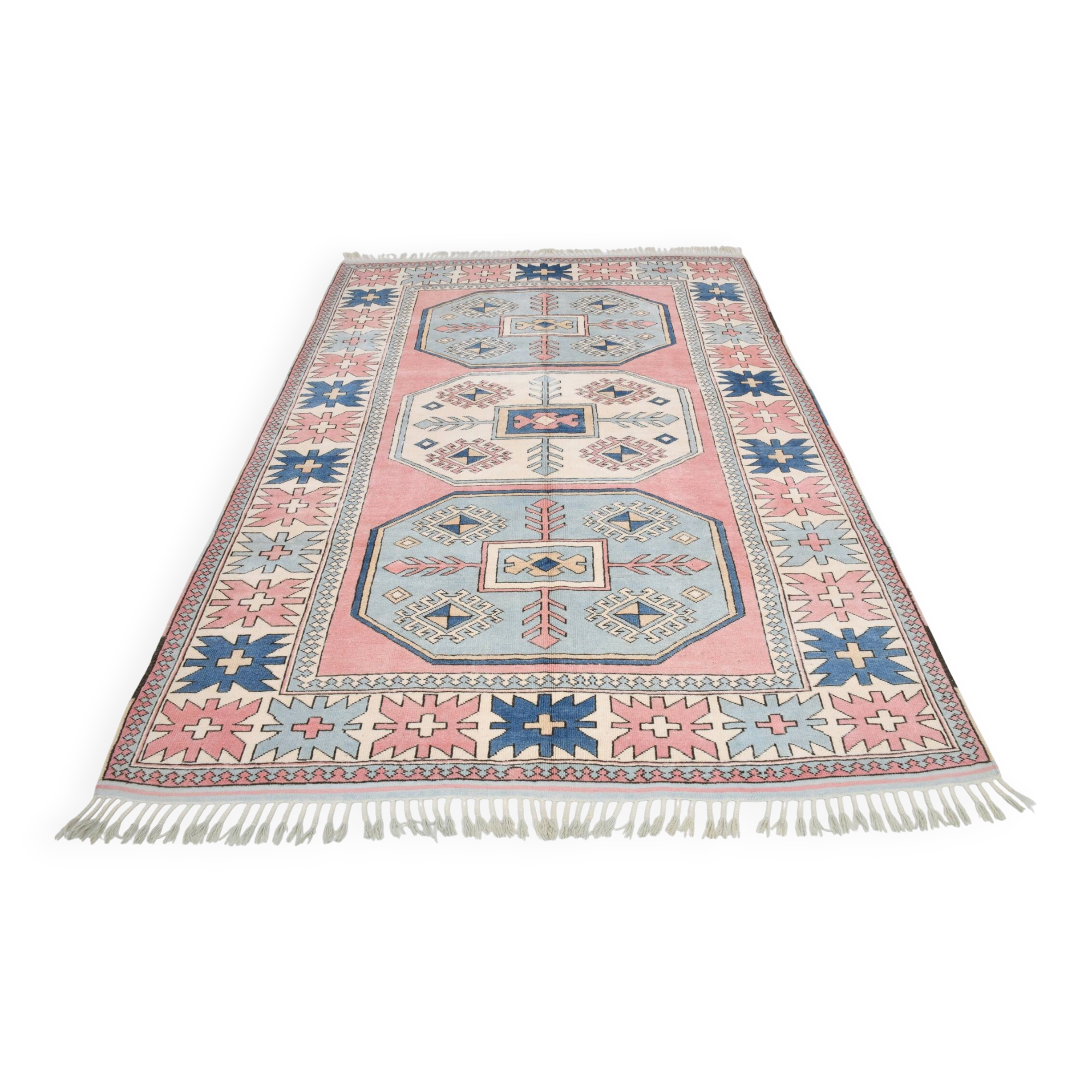 Dusty Pink Turkish Vintage Oushak Rug, 7x9 Area Rug For Living Room