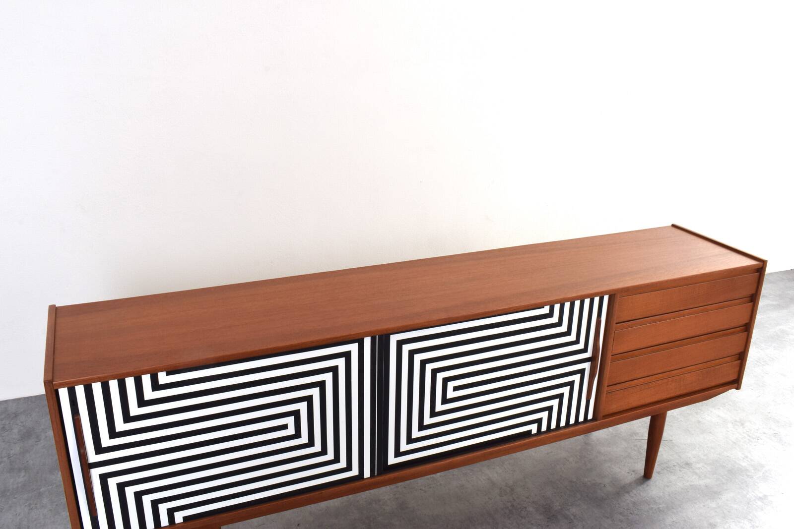 Mid-Century Op-Art Hand-Painted Danish Teak Sideboard, 1960s