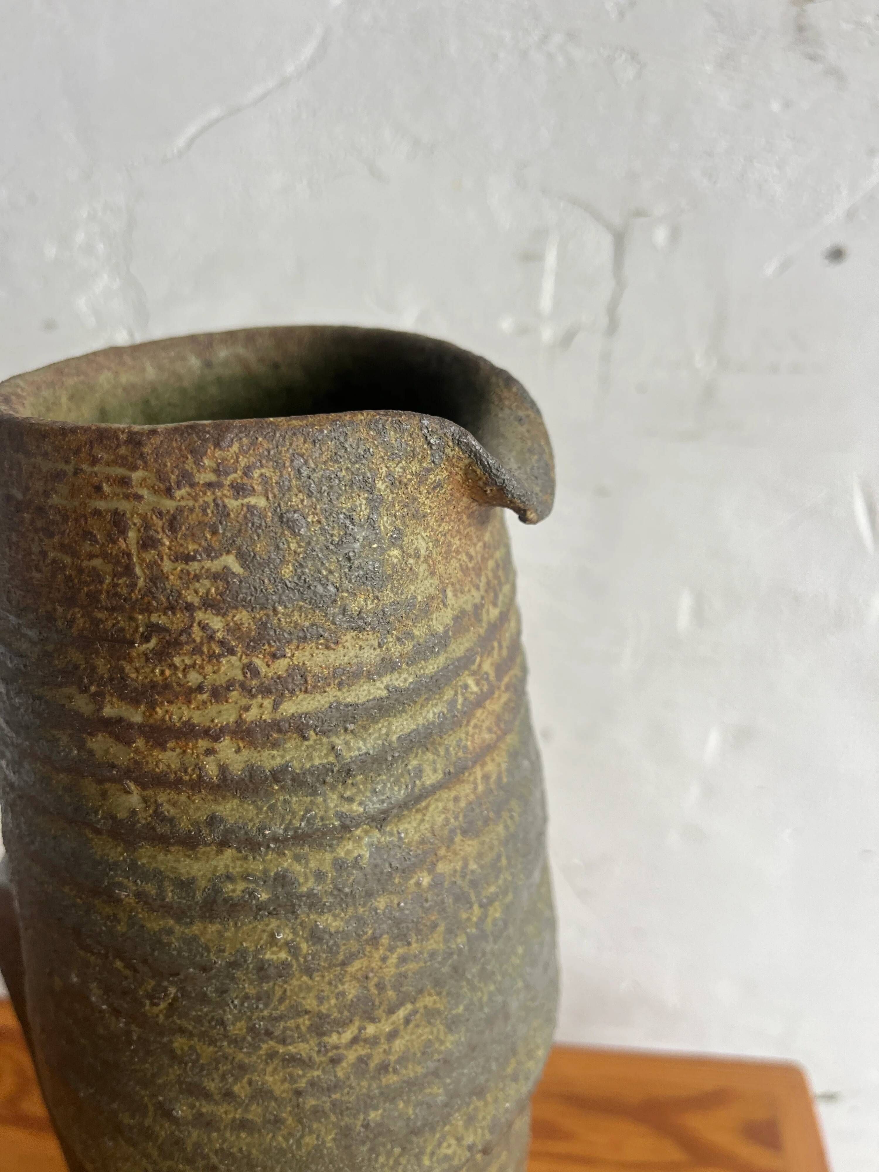Brutalist workshop ceramic pitcher by a potter from Ostend (1960s)