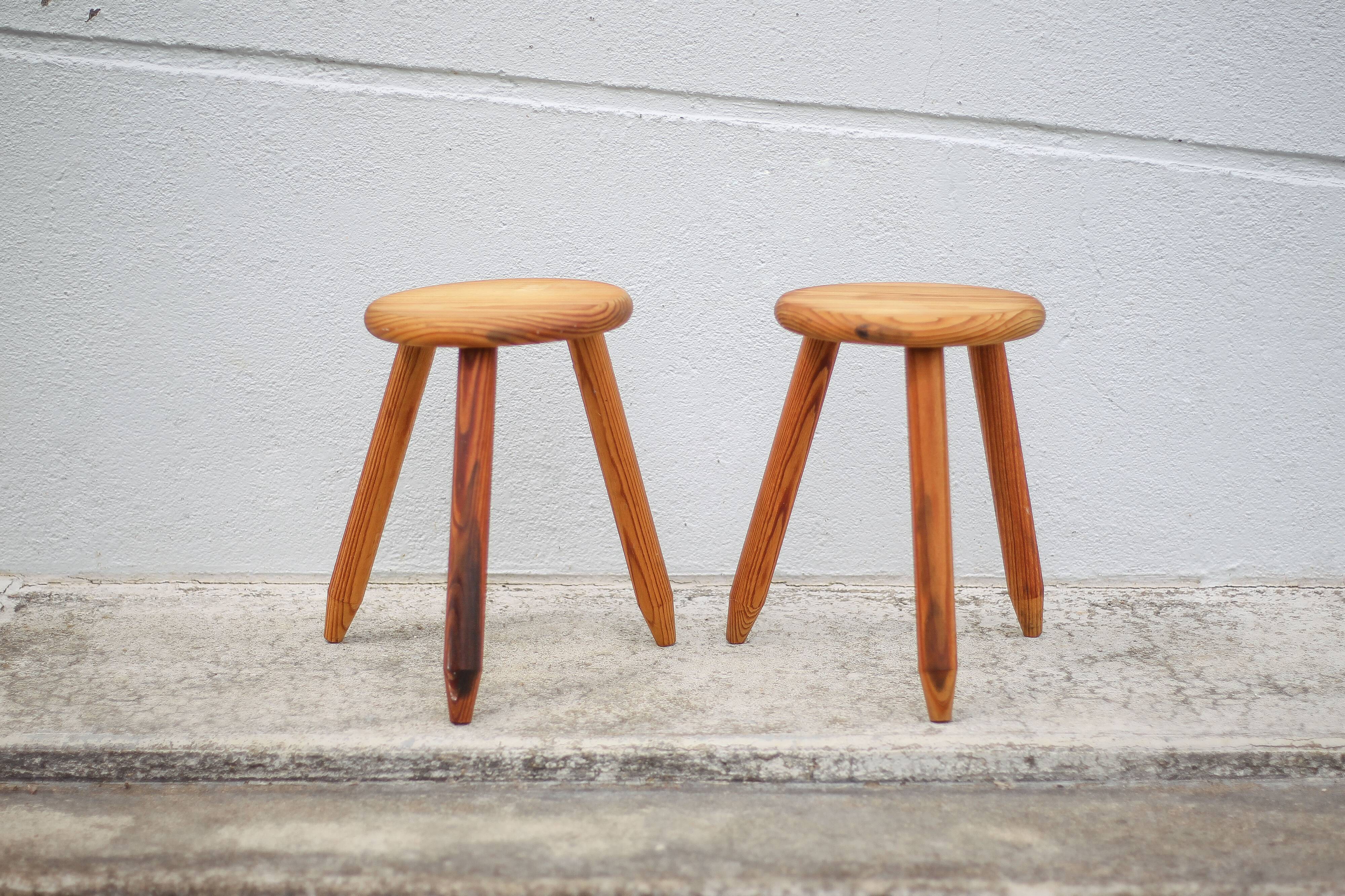 Pair of vintage stools, wooden stools, tripod stools, side stools, plant holders