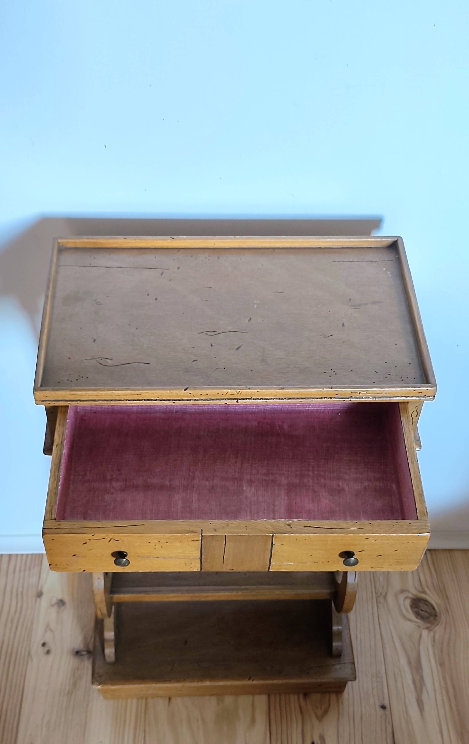 Lyre bedside table, cherry wood, 1960s.