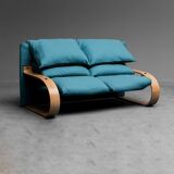 2 seater sofa in blue fabric 1970