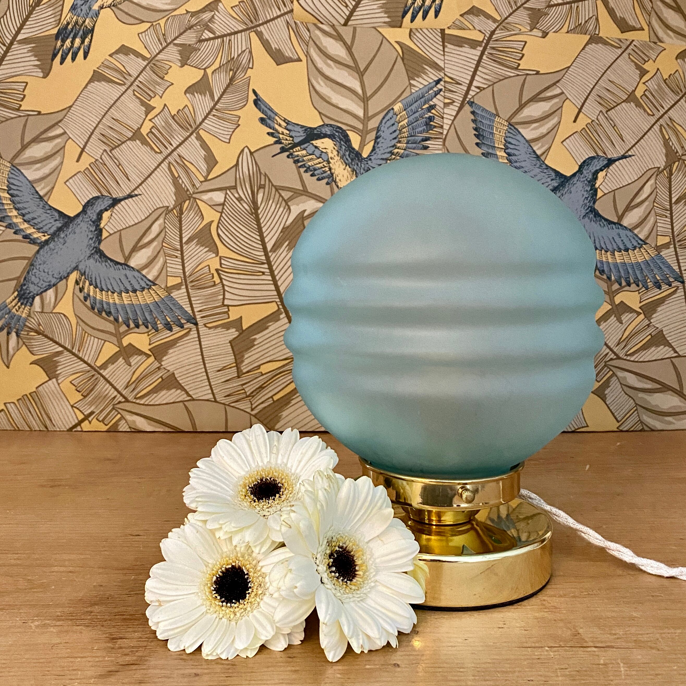 Vintage table lamp globe in blue frosted glass