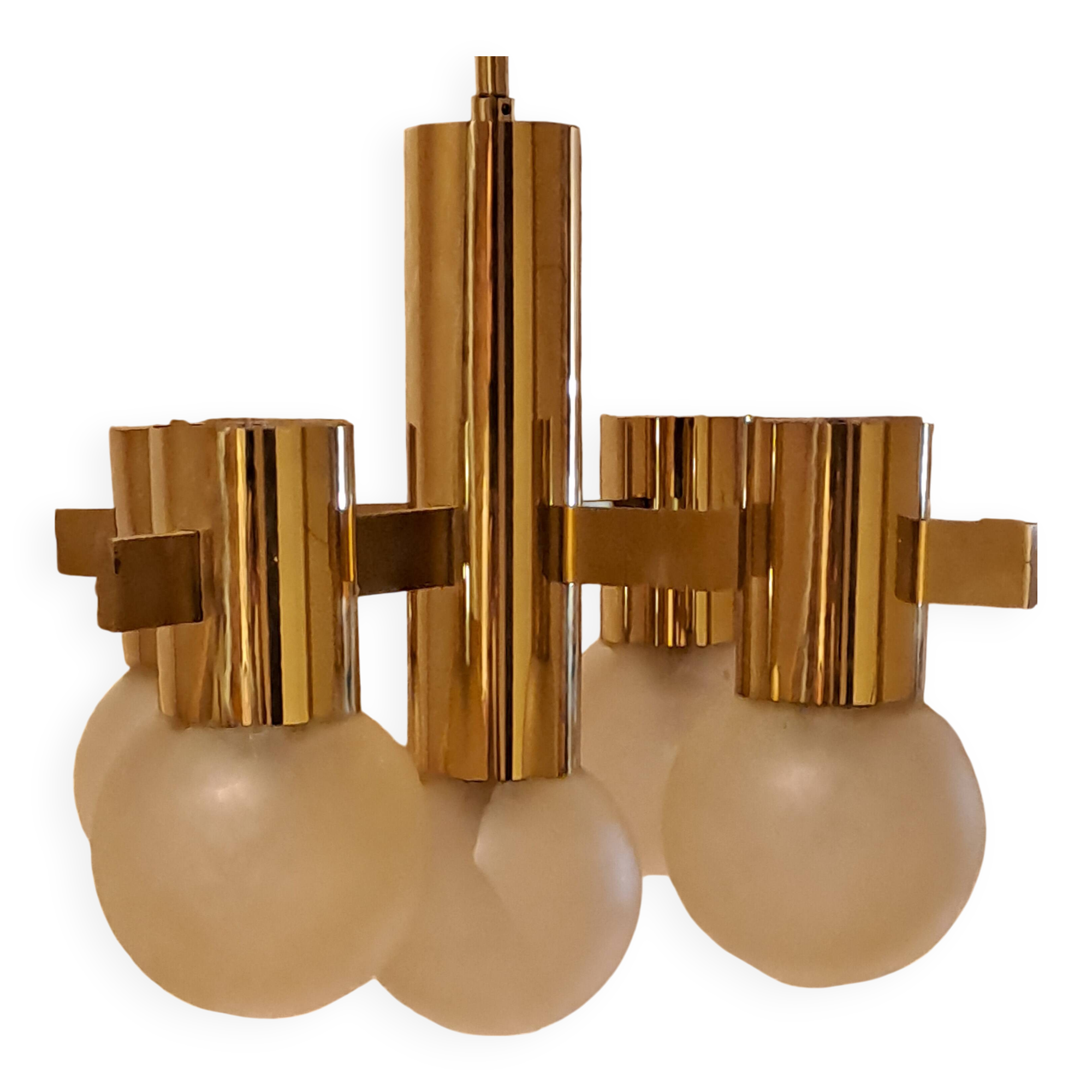 Brass globe chandelier by Hans Agne Jakobsson from the 1960s