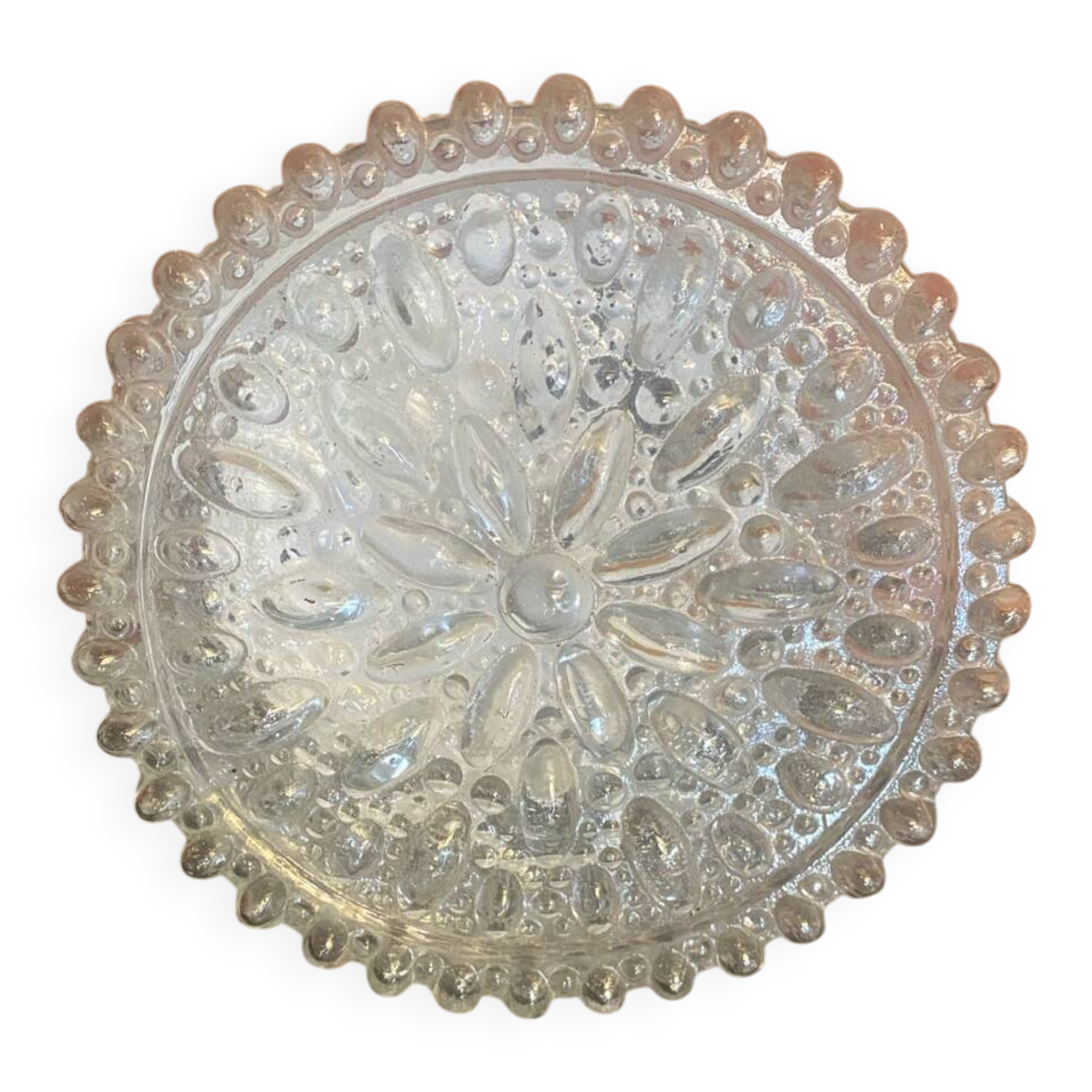 Vintage White Metal Support + Moulded Glass Ceiling Light Fixture