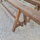 Pair of rustic solid oak farm benches 19th century - 2m90
