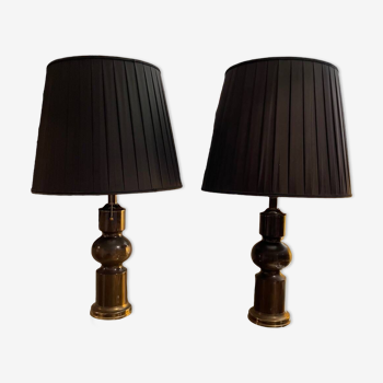 Pair of brass table lamp design Vaxsjo-suede ed Aneta ep 70