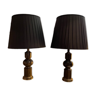 Pair of brass table lamp design Vaxsjo-suede ed Aneta ep 70