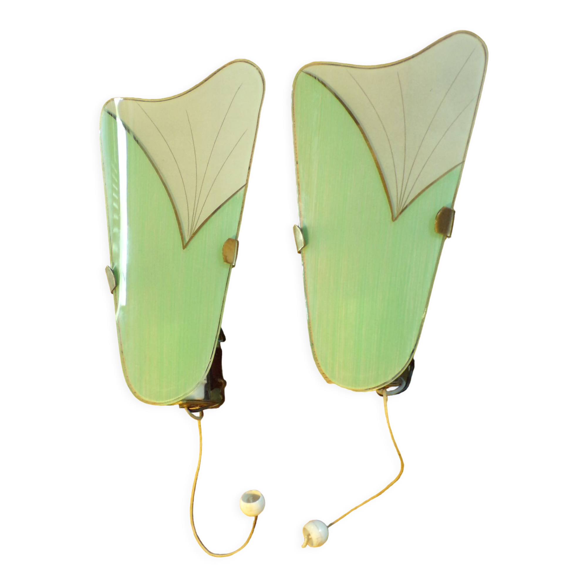 Pair of modernist sconces in screen-printed glass