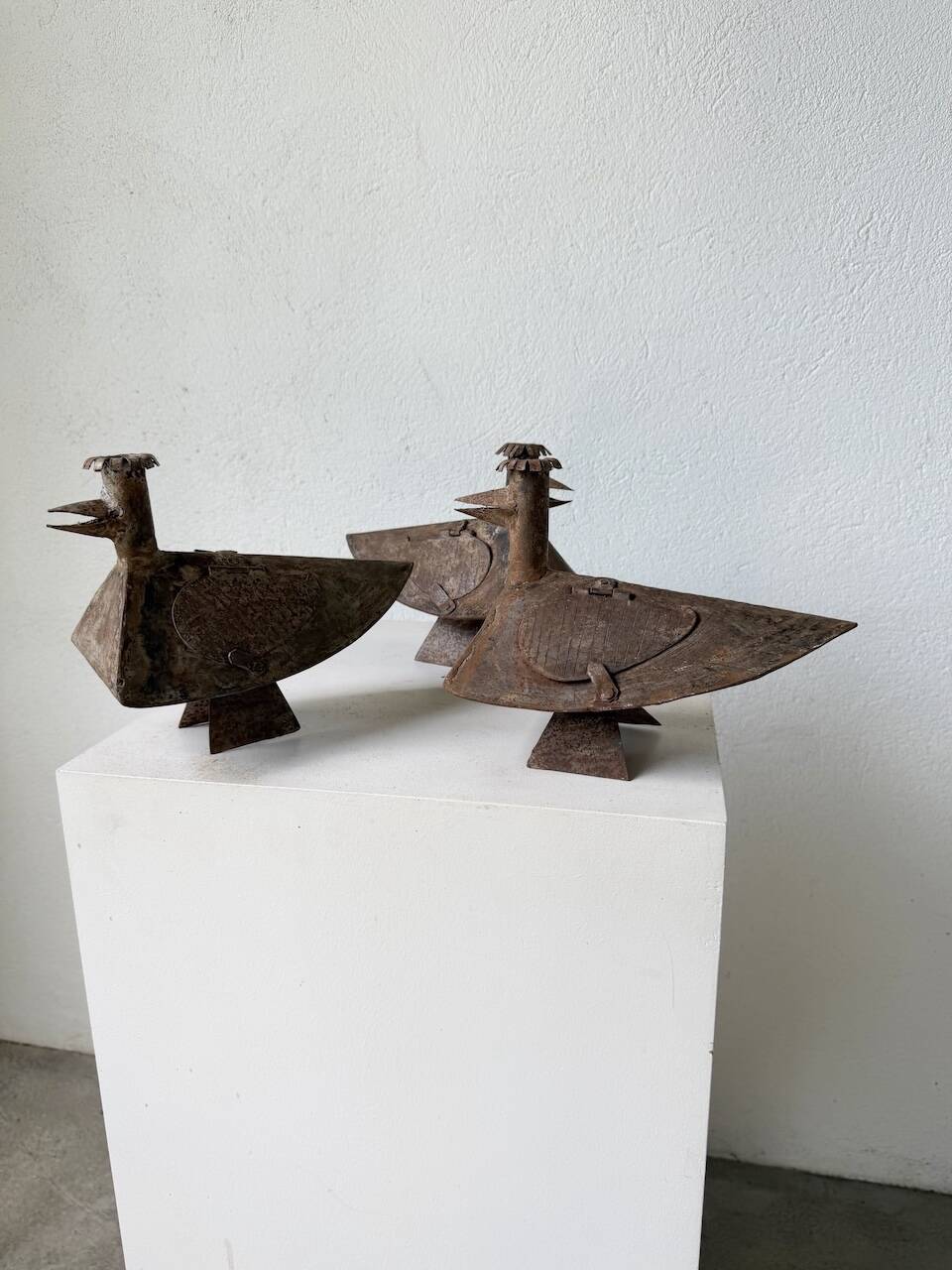 Series of three brutalist Folk Art candle holders