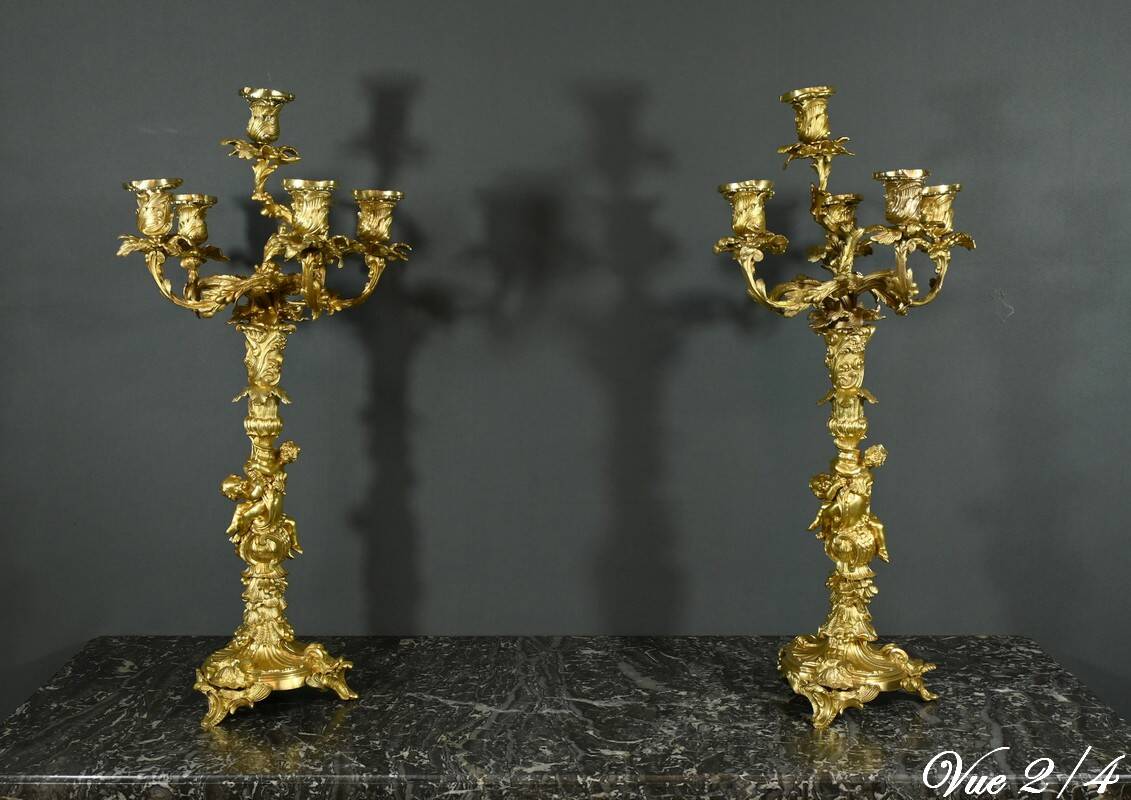 Bronze Candelabra, after J-A. Meissonnier, Rococo style, Napoleonic era