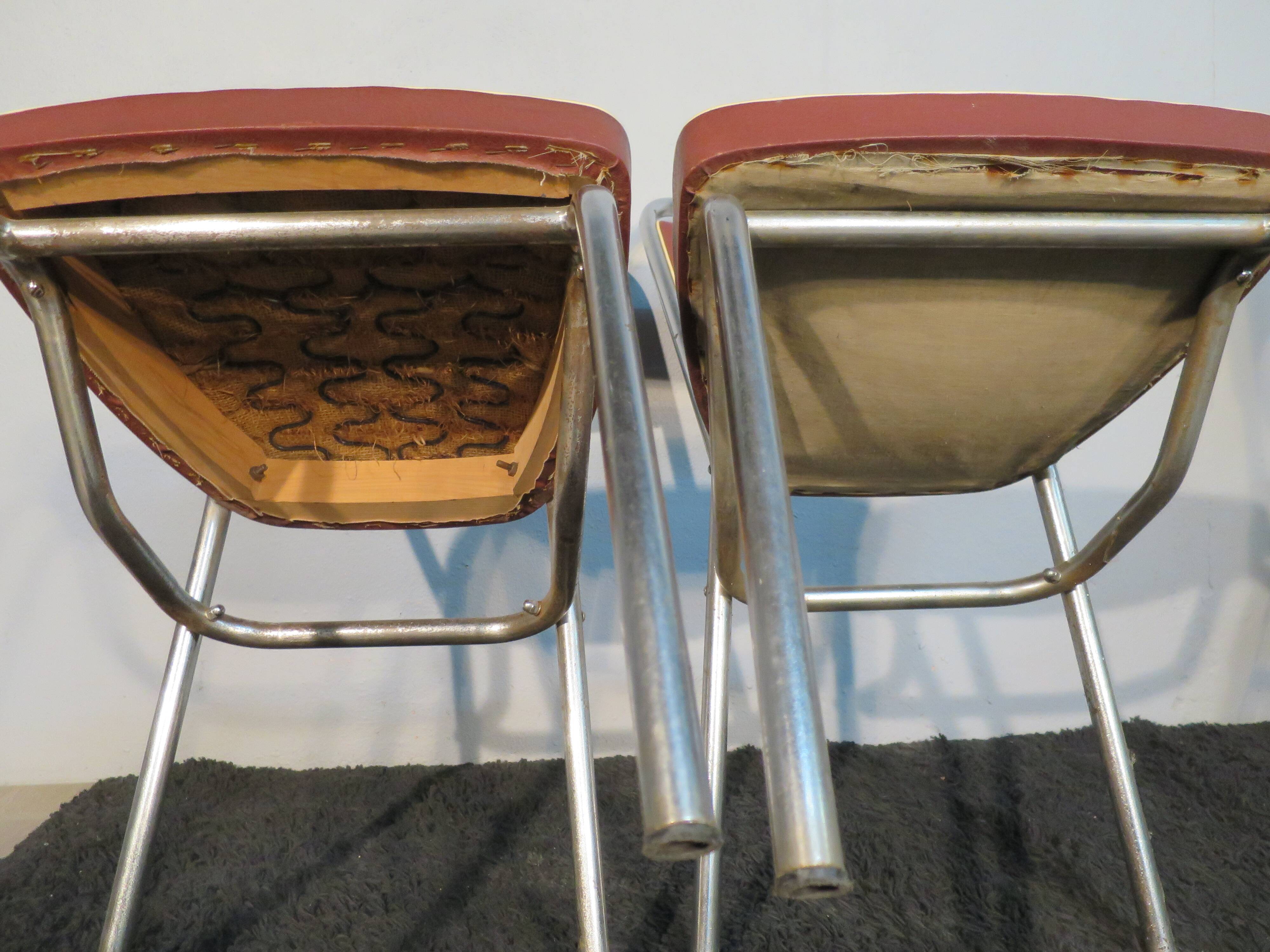 set of 3 burgundy skai industrial chairs