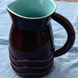 Cruche, pichet, pl france, poet laval, ondule, vintage 1950 en céramique émaillée, marron, turquoise