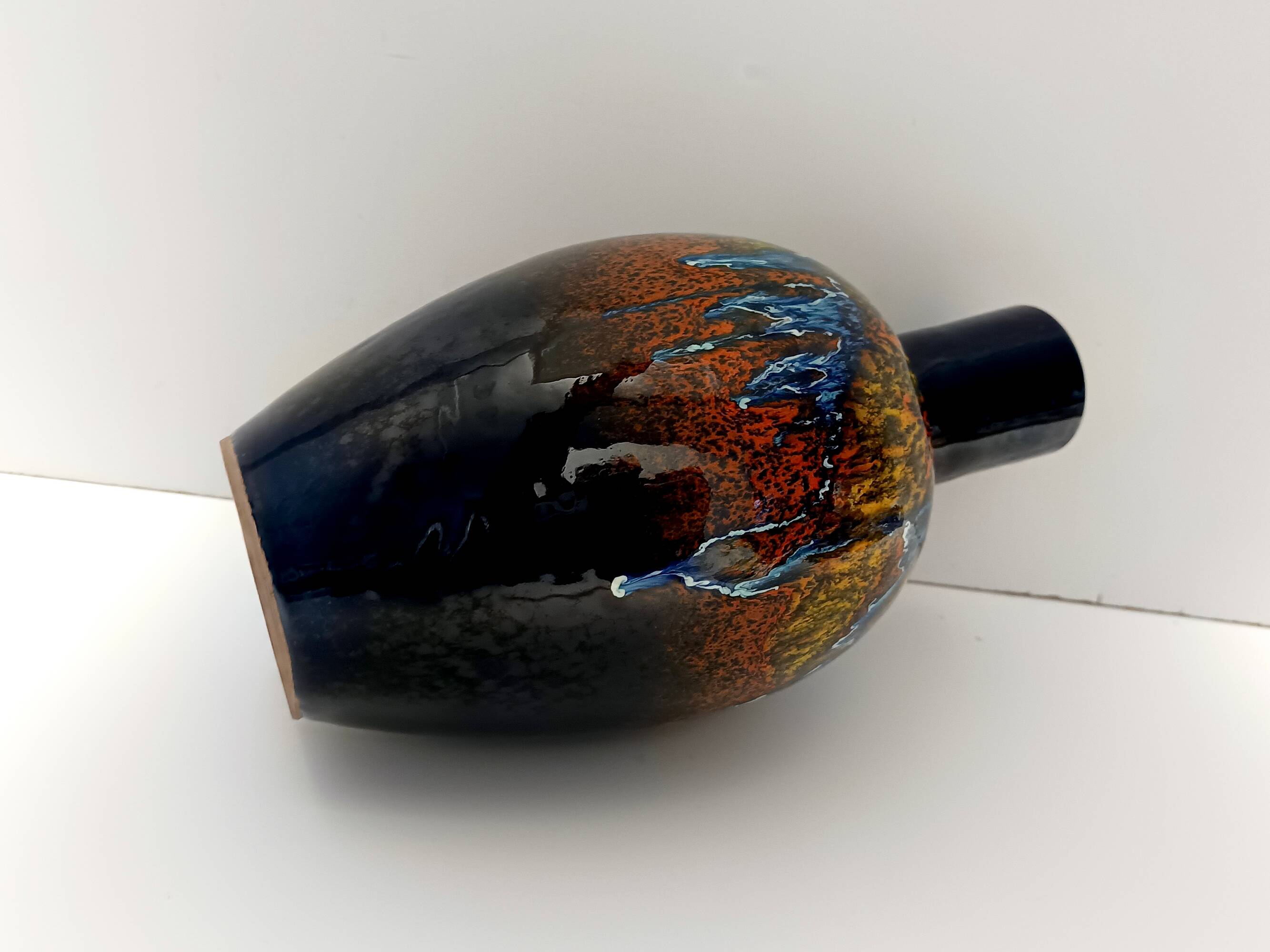 Multicolored Glazed Earthenware Vase by Roberto Rigon for Bertoncello, Ital