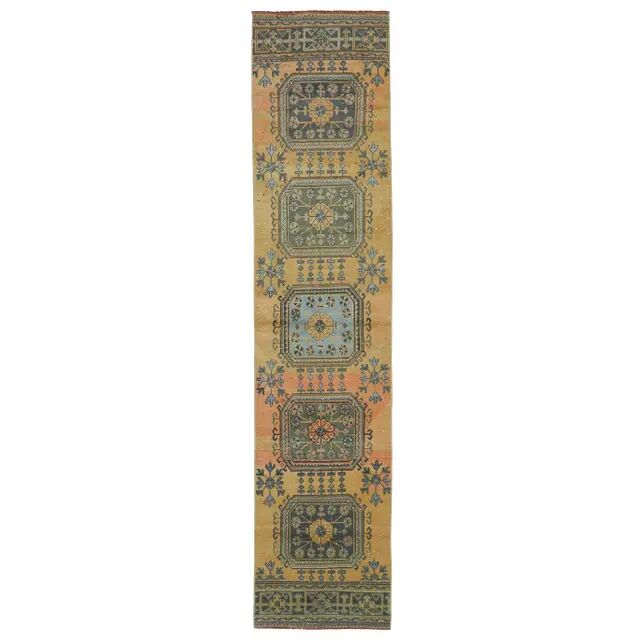 Vintage Turkish Oushak Handmade Wool Runner 78x350
