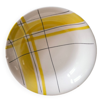 Assiette creuse vintage salin France modèle Montréal motif carreaux jaune