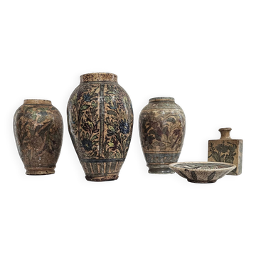 Vases / bols / bouteilles en poterie de la dynastie persane Qajar du début du XXe siècle / années 1900