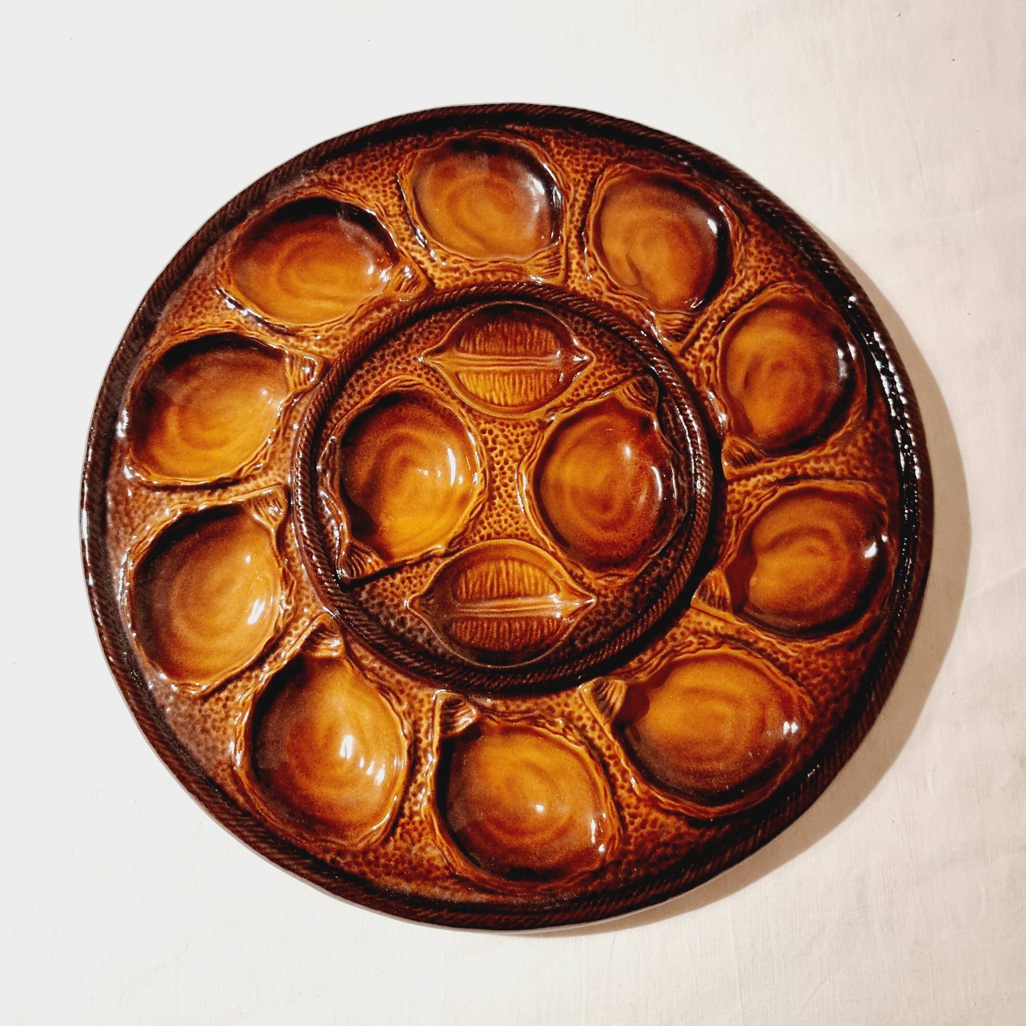 Large Plate for 12 Oysters in French Earthenware from St Clément 1970