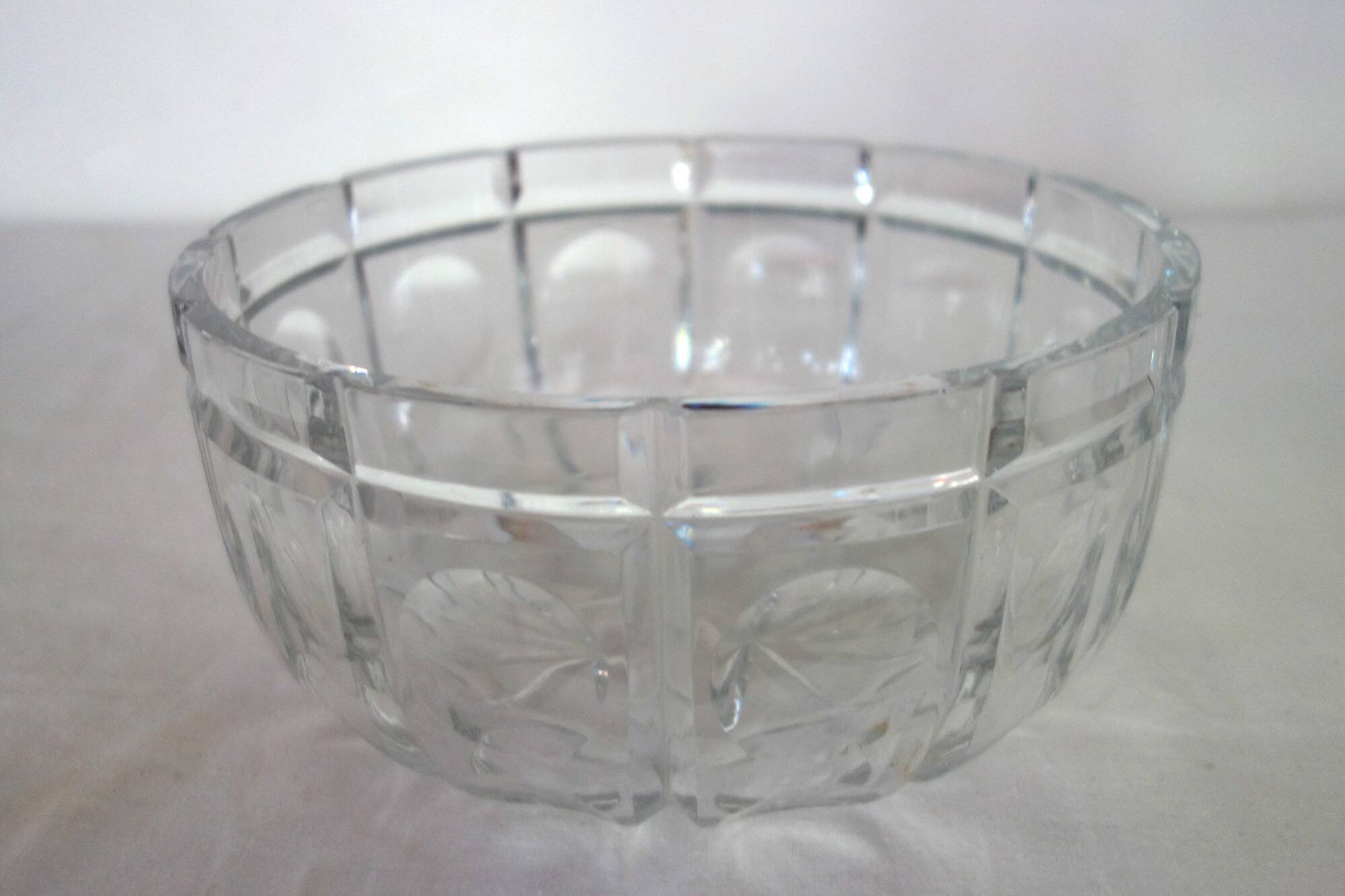 Vintage Bohemian cut crystal salad bowl and cutlery