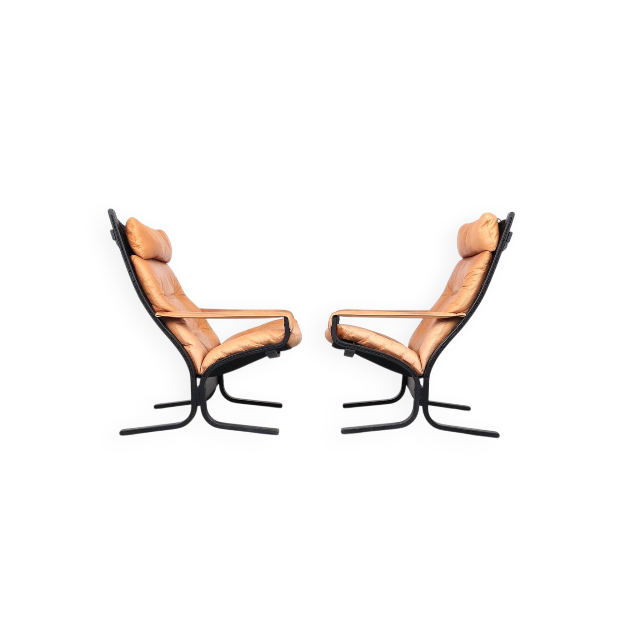 Ingmar Relling leather Siesta lounge chairs, Westnofa 1970s