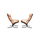Ingmar Relling leather Siesta lounge chairs, Westnofa 1970s