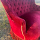 Small old Napoleon III toad sofa in red velvet
