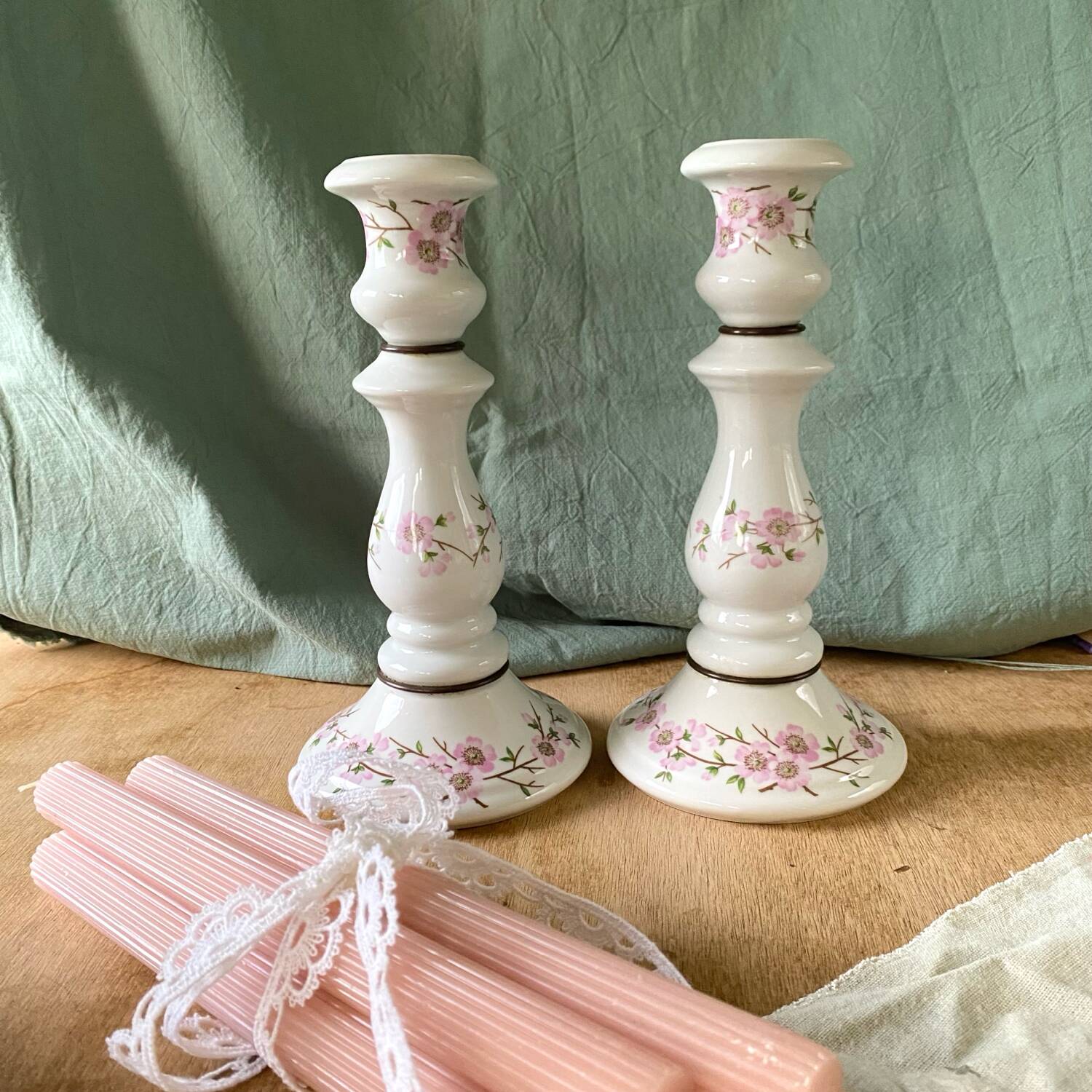 Pair of porcelain candlesticks from Paris