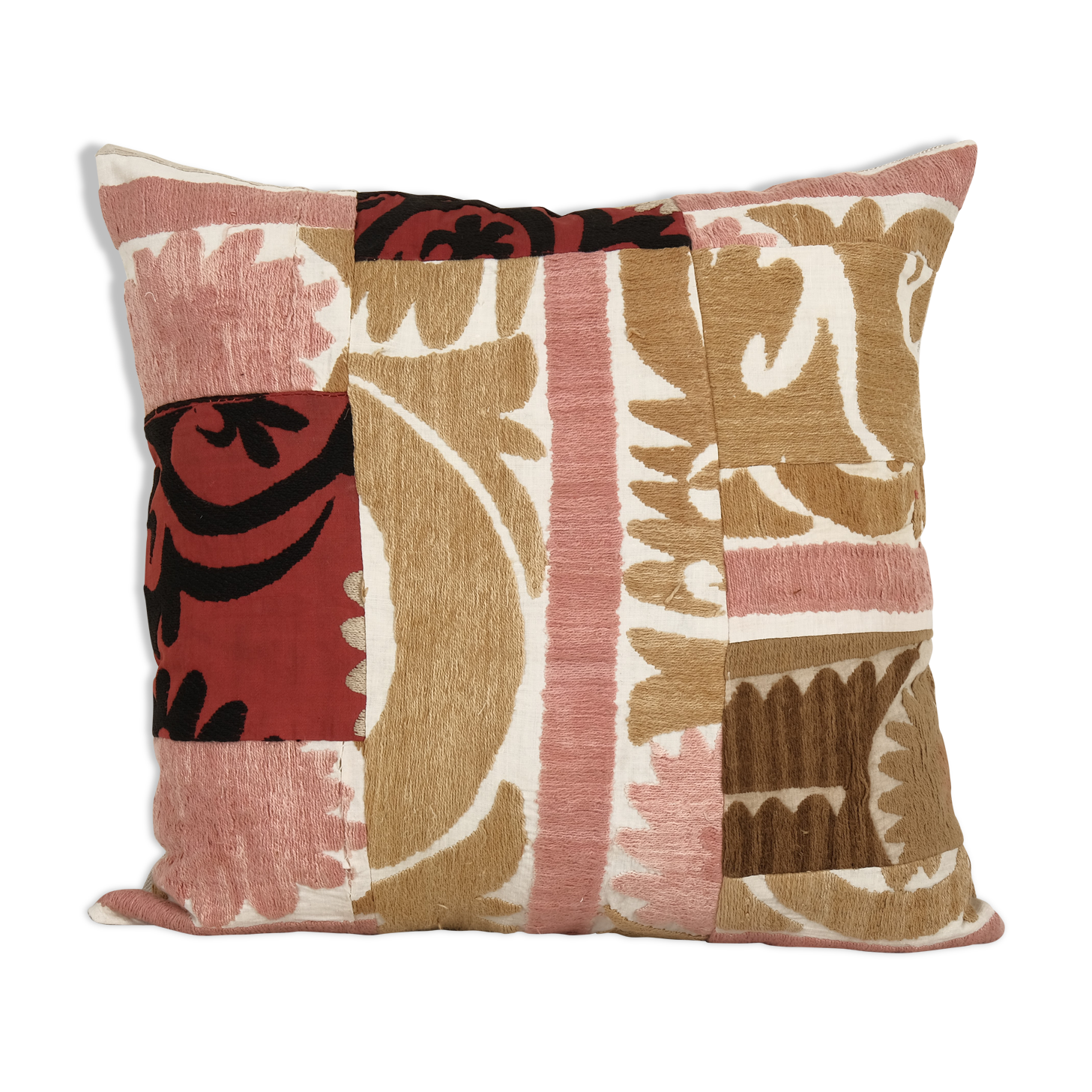 Pastel tashkent suzani square patchwork pillow case made from a 19th century suzani - uzbek abstract