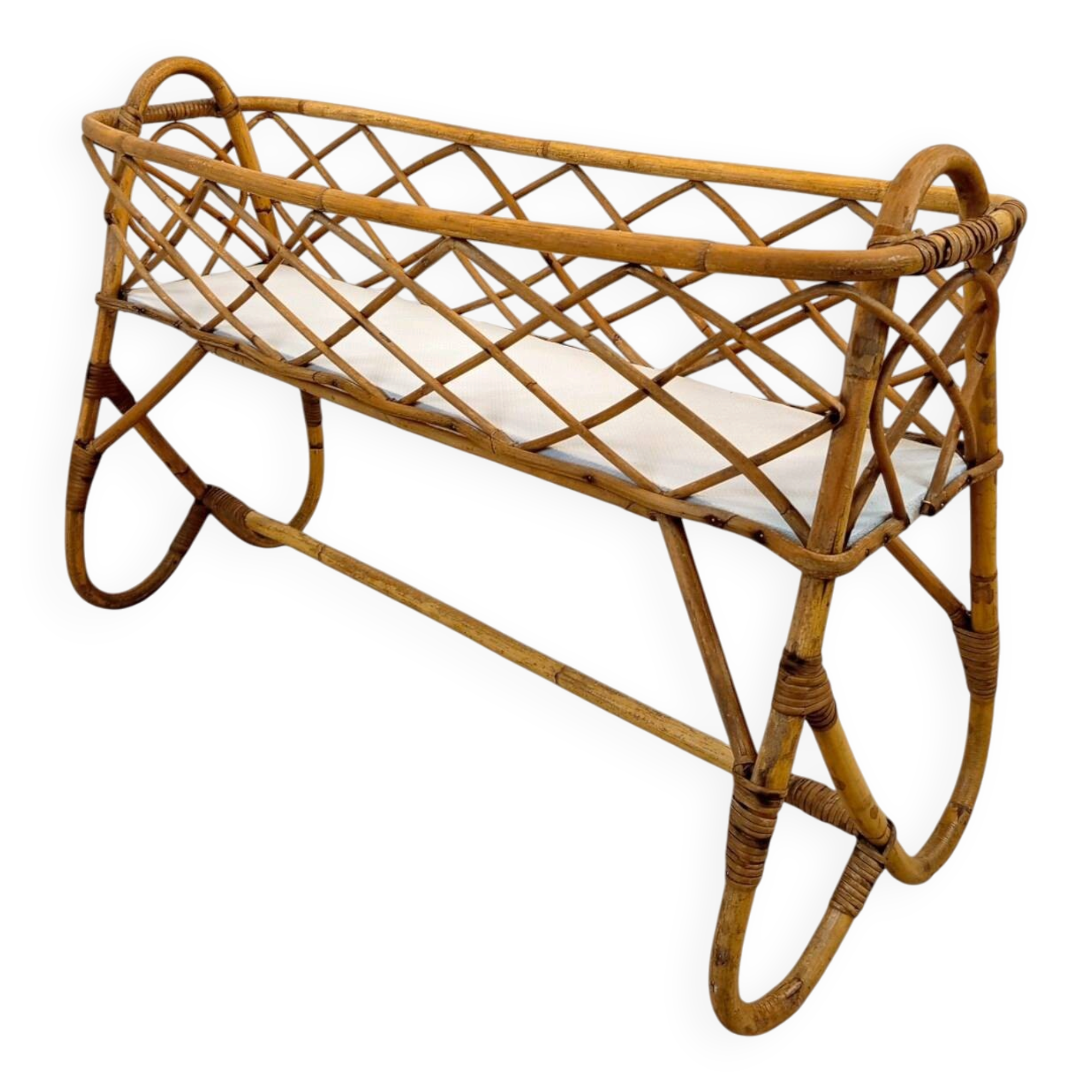 Vintage standing planter in rattan and bamboo – Riviera style, 1970s