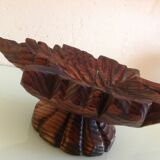 Brutalist wooden candlestick shaped vine leaf /vintage 60s-70s