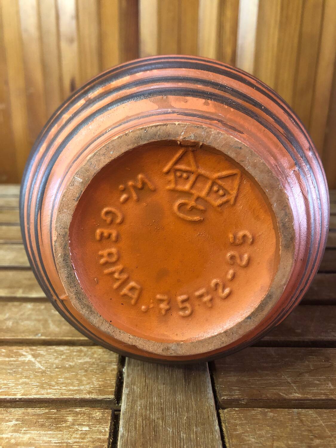 Old brown & orange ceramic pitcher vase w. germany vintage #a470