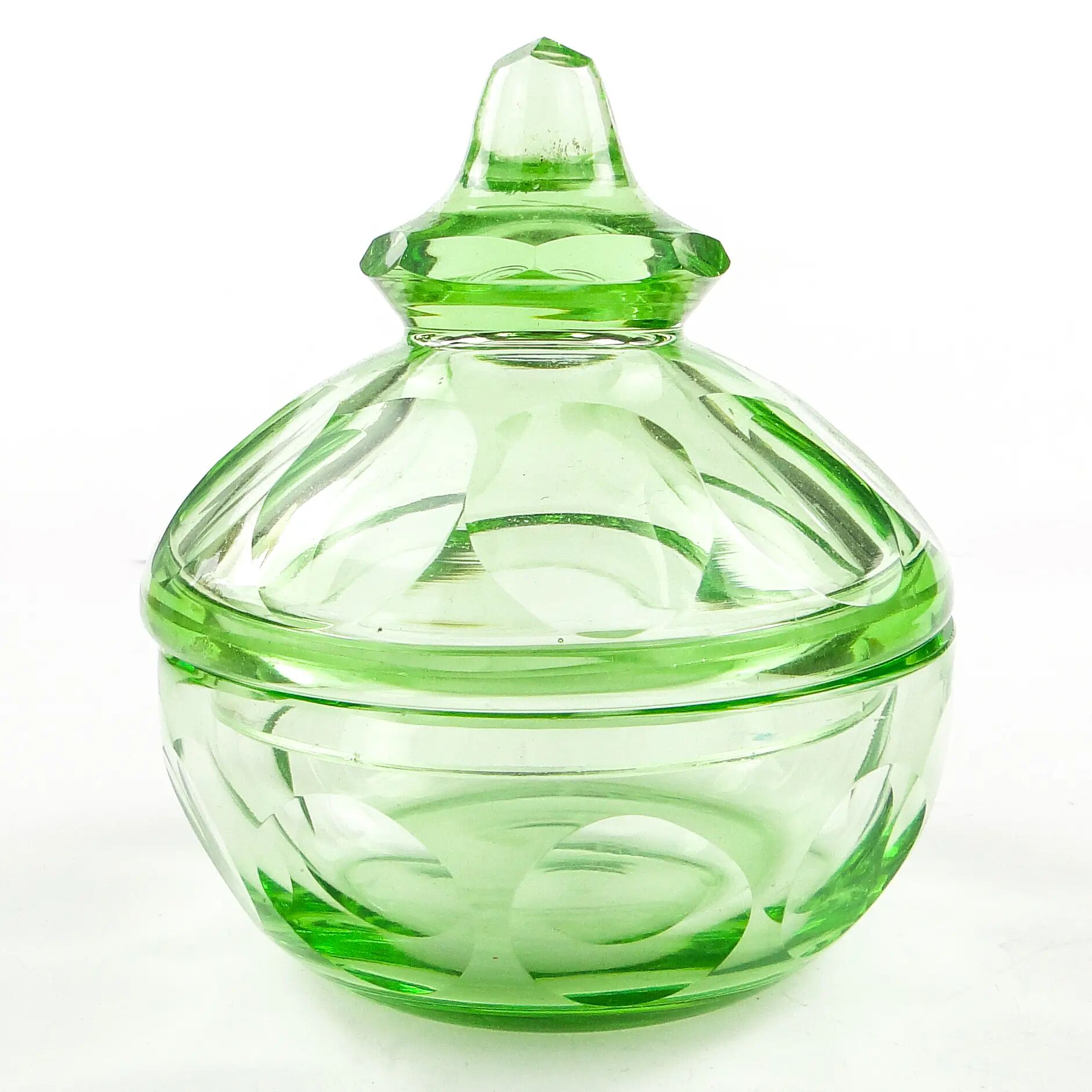 Art Deco bonbonniere, green crystal, Moser, Czechoslovakia, 1930s