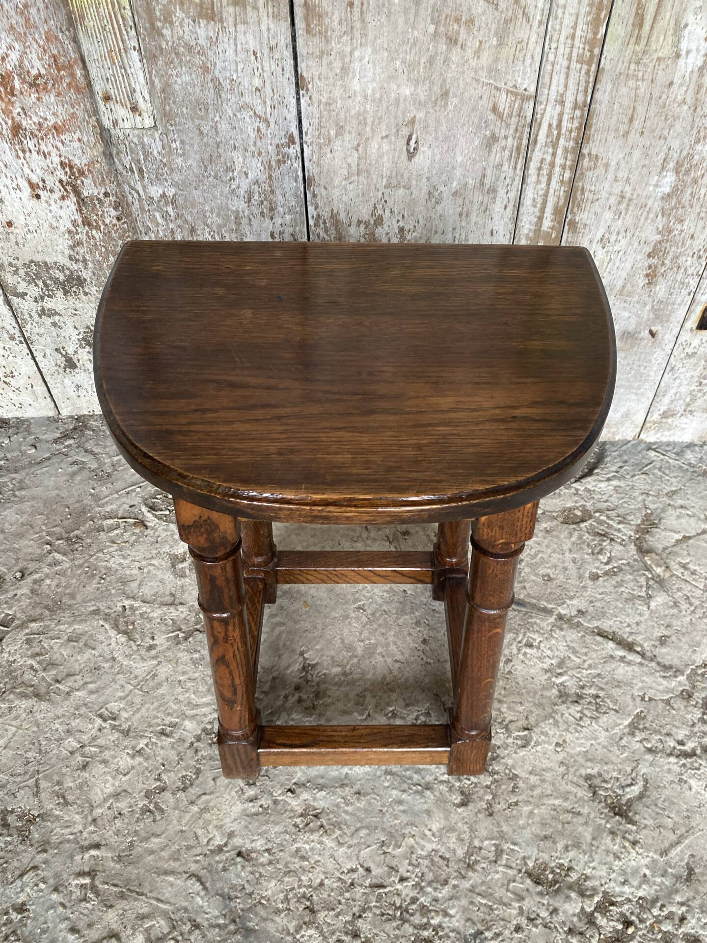 Escabelle Choir Stool Antique Solid Oak Half-Moon 19th Century Wine