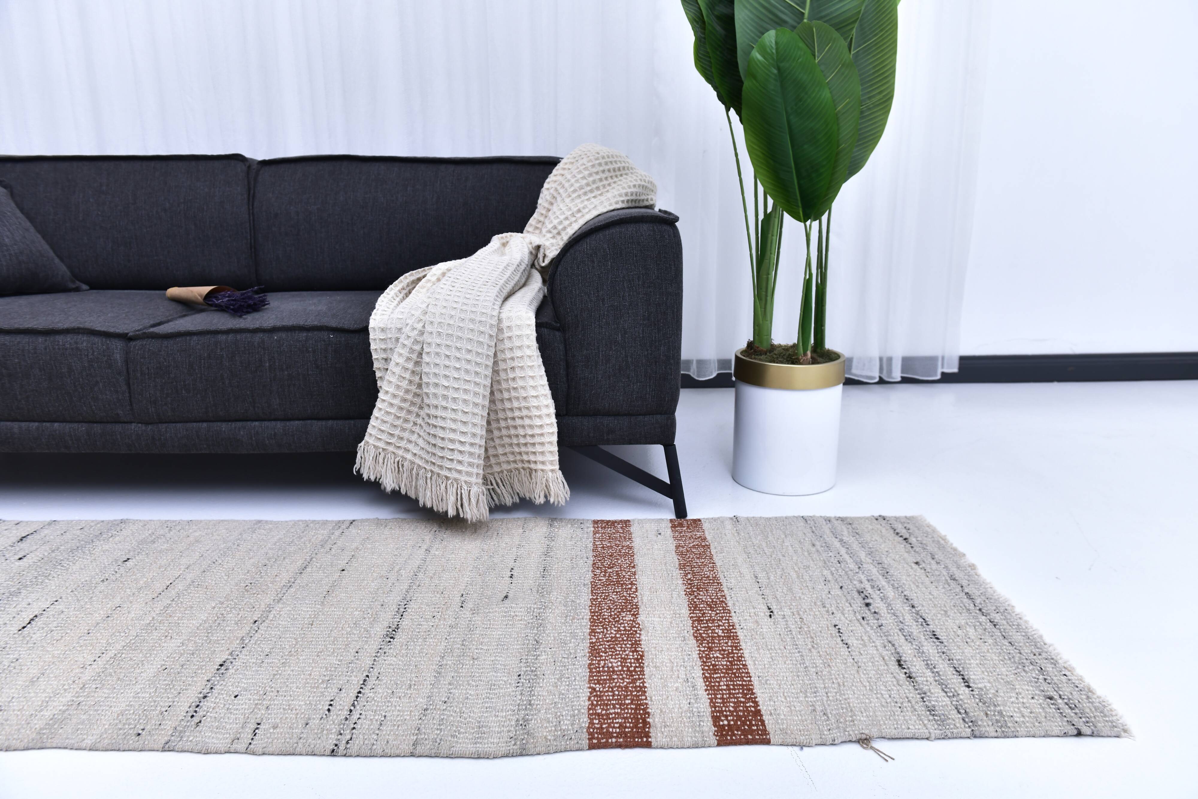 285x70 cm wool runner carpet, beige orange wool kilim carpet, vintage kilim