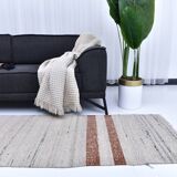 285x70 cm wool runner carpet, beige orange wool kilim carpet, vintage kilim